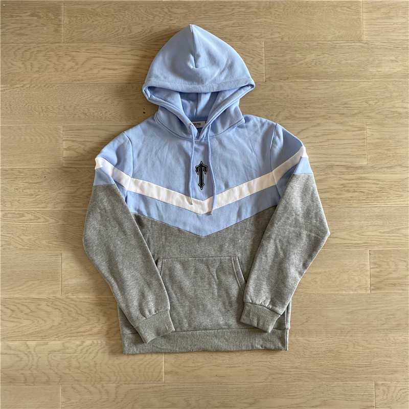 

22ss Fall Winter Men' Trapstar Activewear Hoodie Blue Stripes 2 Piece Casual Hoodie Embroidered Activewear Sweatshirt Pants Set, Blue suit