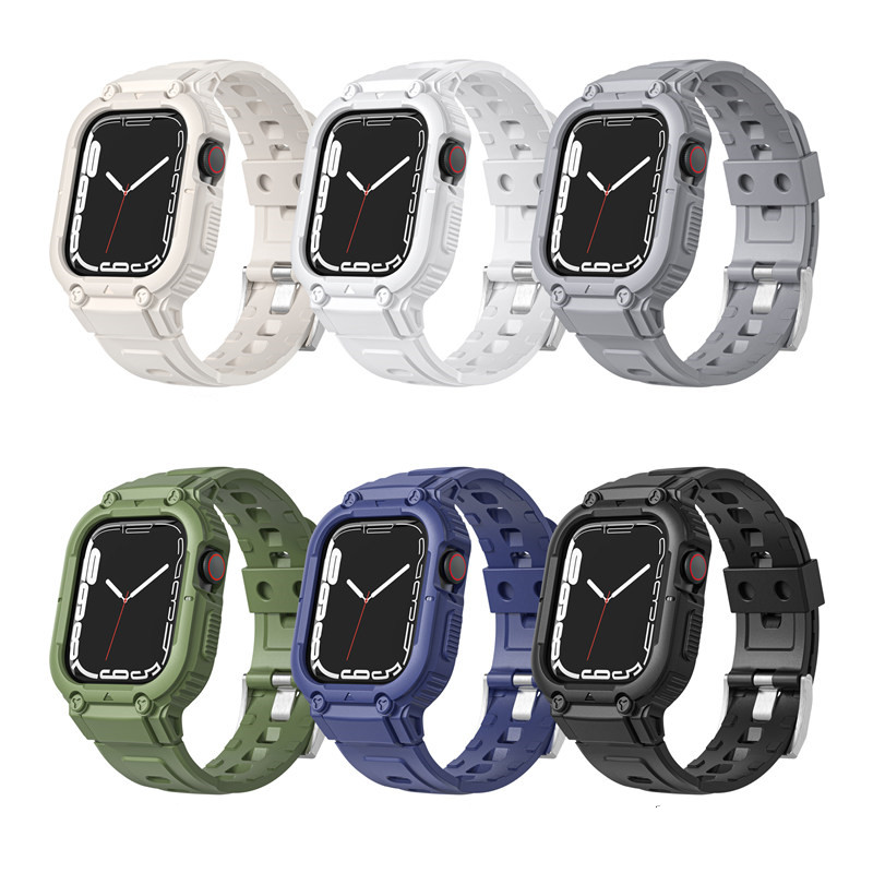 

for Apple Watch Series 7 6 5 4 3 2 1 SE Armor Protective Case Band Strap Cover 41mm 44mm 45mm, Gray