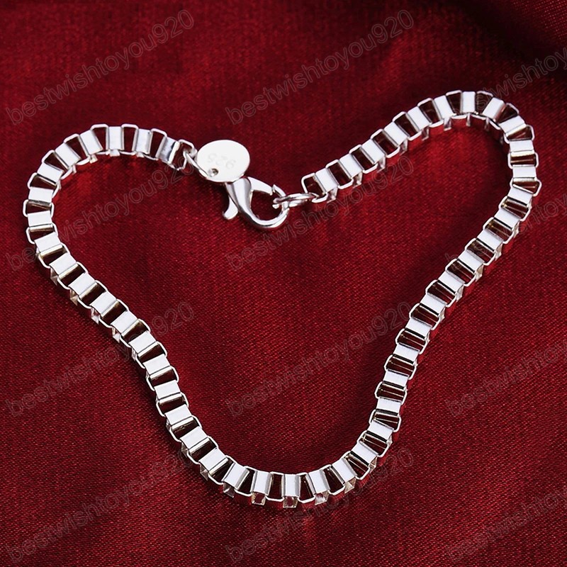 925 Bracelet de chaîne de boîte en argent sterling 4m pour femmes bijoux de fête de fiançailles de mariage