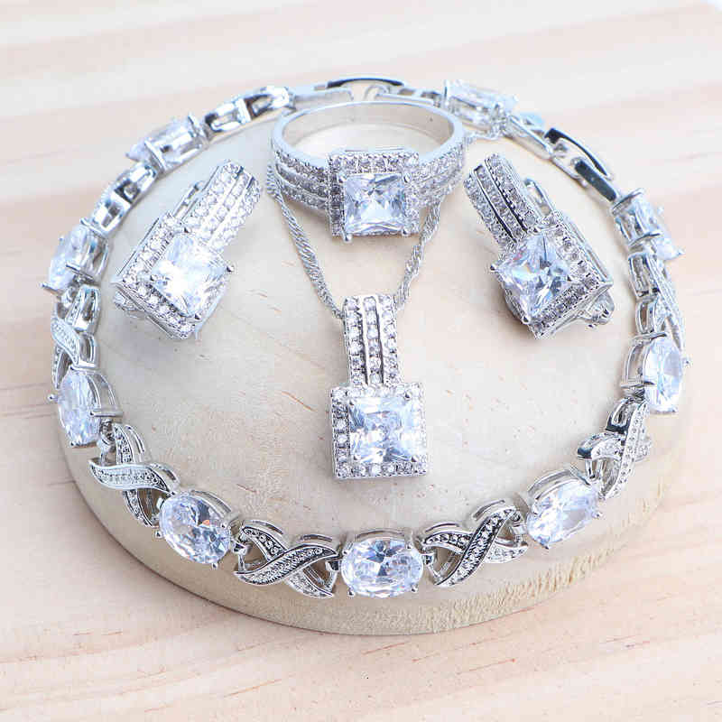 Bracelet Bracelet Designer Femmes Argent 925 Ensembles de bijoux fins de mariée Costume Dames Bijoux de mariage Pendentif Collier Ensemble Pierre