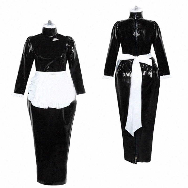 

casual Dresses French Maid Lockable Dress Crossdressing For Men Plus Size Women Long Sleeves Bodycon Sissy Uniform Cosplay Tailor-made Q725#, Light green