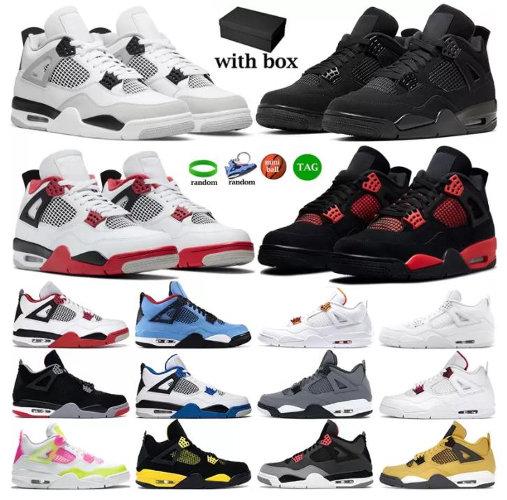 

Jumpman 4 4s With Box Basketball Shoes for Men Sneaker Military Black Cat Fire Red Thunder Sail White Oreo Pure Money Dark Mocha University Bred Sneakers for Women, 39