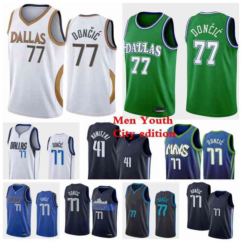 

Dallas's Mavericks's Men Kids 77 Luka 41 Nowitzki 6 Porzingis Doncic Basketball Jerseys Mitchell & Ness 2021 Youth Edition City White Blue S-XXXL, As photo