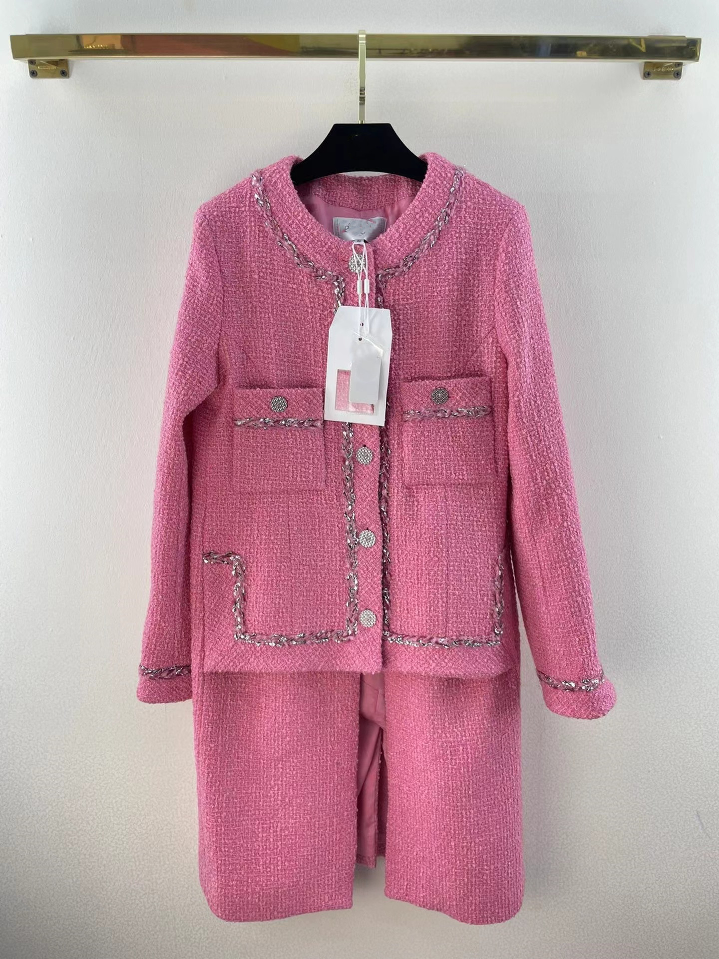 

Milan Runway Coats 2022 Autumn Winter Women' Wool & Blends O Neck Long Sleeve Designer Brand Same Style Outerwear 0818-5, Pink
