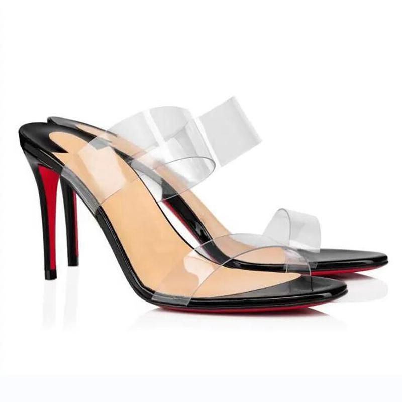 

Fashion Summer Sandals Women Premium Mules Heel Slippers Just Nothing 85mm Heels Elegant Ladies Clear PVC Slide Design Bridal Party EU 35-43