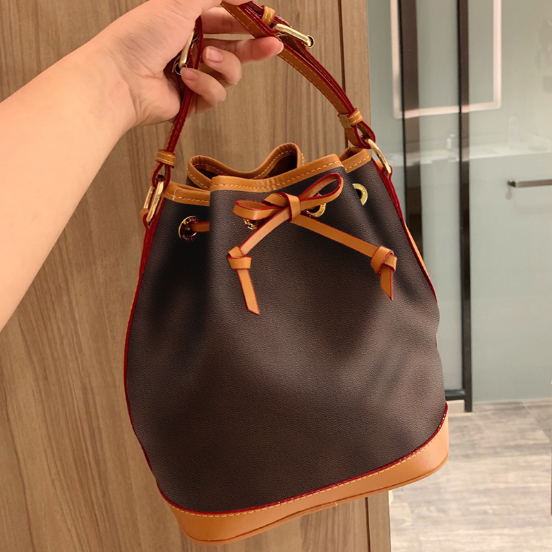 

Luxury designer bags Women real leather Letter Printing Bucket Bag Mansur lady Genuine Shoulder Gavriel leather Handbag, Brown