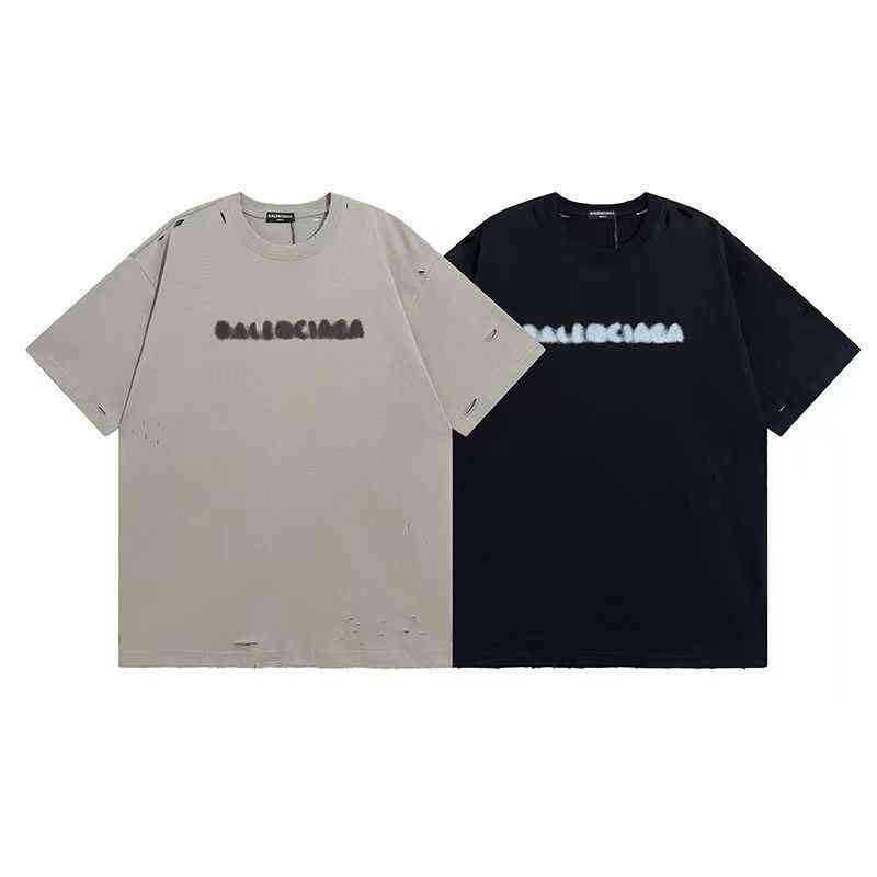 Man's T-shirts designer shirt baleciga's High Version Paris New Classic Short Sleeve Phantom Letter Hole Retro Plain Loose T-shirt for