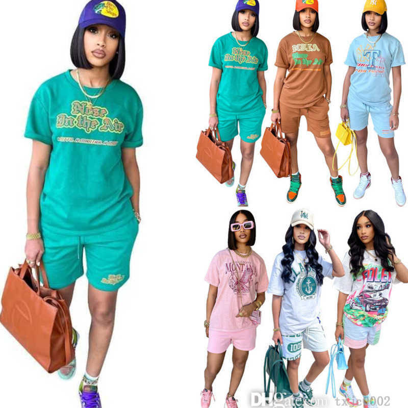 

2022 Designer Womens Tracksuits Summer Sports Outfits 2 Piece Pants Set Letter Printed Short Sleeve T Shirt And Shorts Suit, White