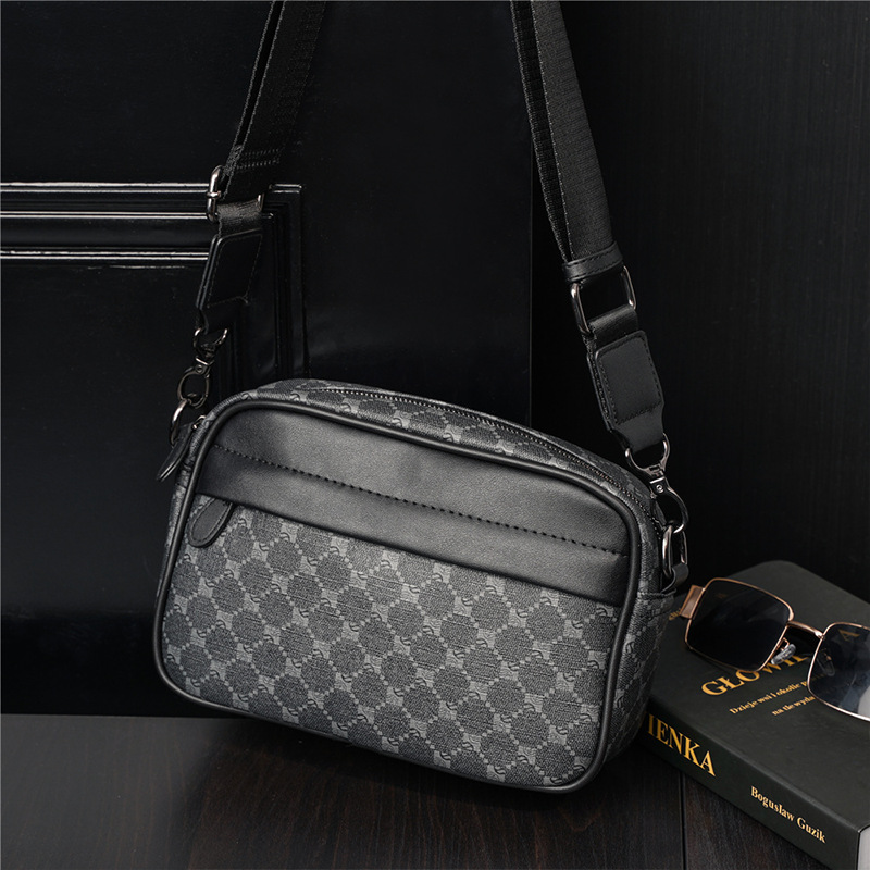 

Fashion Men's Shoulder Crossbody Bag Luxury Plaid Designer Leather Small Square Bag Male Business Travel Messenger Bags Handbag, Multi