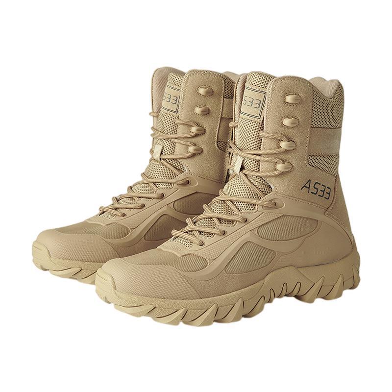 

Breathable anti slip wear resistant anti collision hiking microfiber smooth rubber sole outdoor training tactical boots trekking shoes for men black desert color