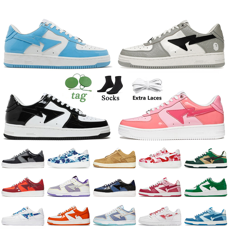 

Bapestas Baped SK8 Sta Women Mens Designer Bapesta Casual Shoes With Socks Patent Leather Blue Grey Black ABC Color Camo Combo Pink Orange Green Sneakers Trainers, C11 color camo combo pink 36-45