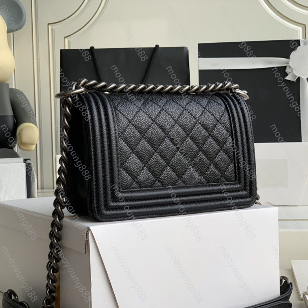 

10A Top Tier Mirror Quality Luxuries Designers Small Caviar Boy Bag Handbag Women Real Leather Lambskin Quilted Purse Flap Bag Black Shoulder Box Bags Wallet On Chain, Upload pics to contact us