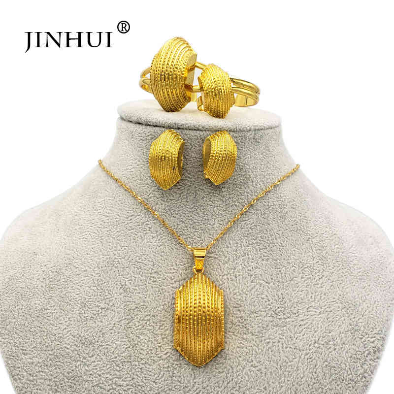 Bracelet Bracelet Designer Ensembles de bijoux éthiopiens Big Coin Pendentif Collier Boucle d'oreille Bague Cadeaux en or pour les femmes africai