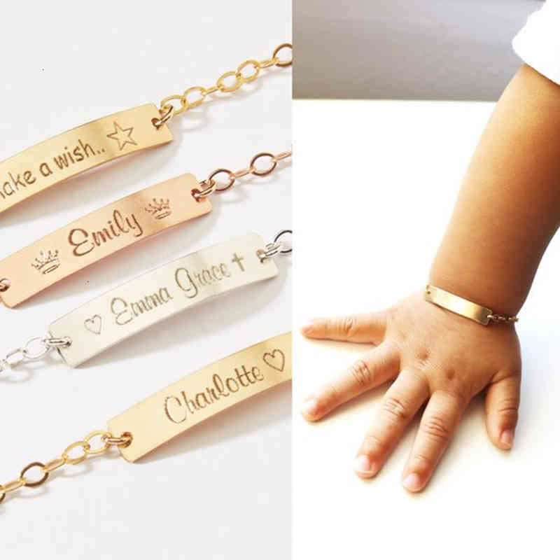 Bangle Designer Personalized Baby Name Toddler Id Year Date Bar Customed Bracelets for Kid Stainless Steel Jewelry Child Birthday Gifts