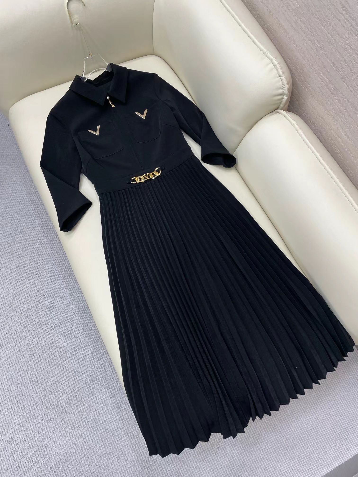

Milan Runway Dress 2022 Autumn Winter Lapel Neck Long Sleeve Designer Dresses Brand Same Style Dress 0818-4, Black
