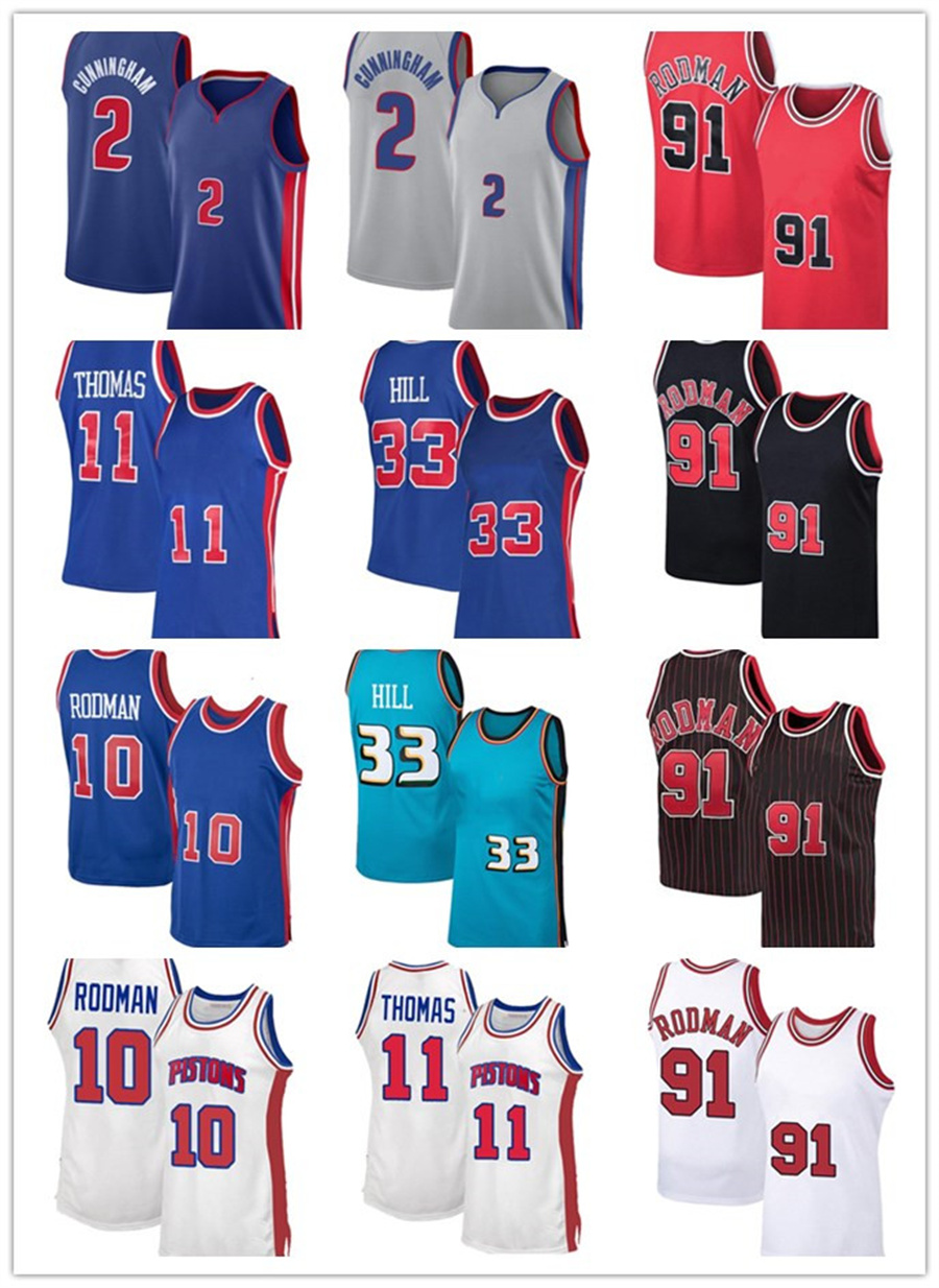 

2022 top Cunningham 2 Cade Detroits Piston Basketball Jerseys Hill 33 Grant Rodman 10 Dennis Thomas 11 Isiah 1998 1999 Jersey