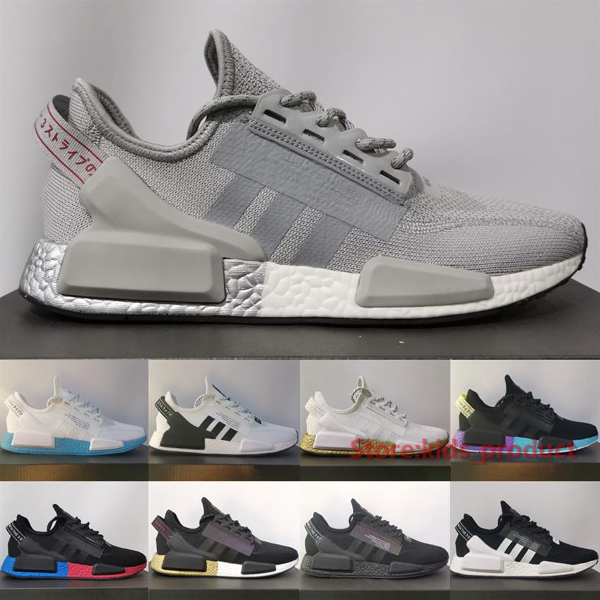 High Quality NMD R1 V2 Grey Two Silver Metallic Running Shoes For Men Women Newest Originals Black Carbon Shock Yellow Sneakers Si2502