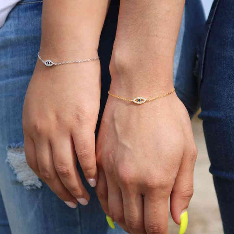 

Bangle Designer 100% 925 Sterling Silver Micro Pave Cz Evil Eye Charm Bracelet Gold Color Adjustable Link Chain Lucky Turkish Jewelry for Women