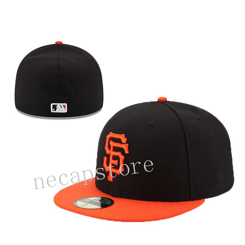 

Men's Fitted Hat Black Orange SF Flat Visor All Team Sport Baseball Fitted Hats Size 7-8 Mix Order