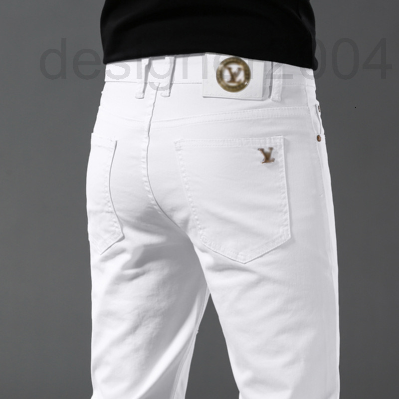 Men's Jeans designer Brand black white jeans men's spring summer fashion br embroidery slim fit small feet Korean casual pants