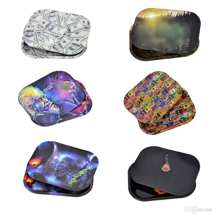 

Rolling Tray for girls smoking 18&14cm 28.5&18.8cm Cartoon Tobacco Storage Plates Multi Color Metal Rolling Tray With Magnetic Lid