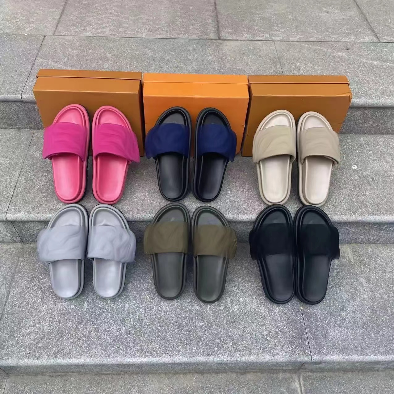 

Really free ship sexy fashion flat slippers designer slides hook and loop fasteners women knit slippers square leather ladies wedding heels dress shoes size 35-40