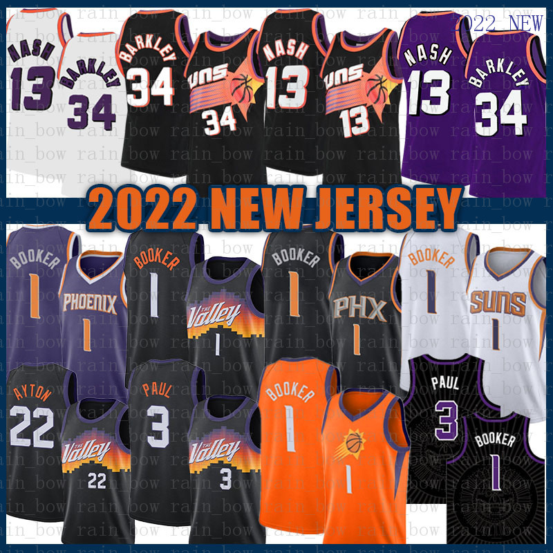 

2022 Phoenixs Sun Mens 13 34 22 Devin Booker Chris Paul Basketball Jersey 1 3 Steve Nash Charles Barkley DeAndre Ayton Green Clear, 2021 jersey