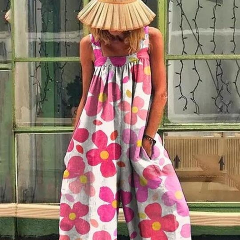 Women&#039;s Jumpsuits & Rompers printing Sleeveless Rompers One Piece Set Jumpsuit Loose Preppy Style Pants Casual Big Pocket-image-791064445