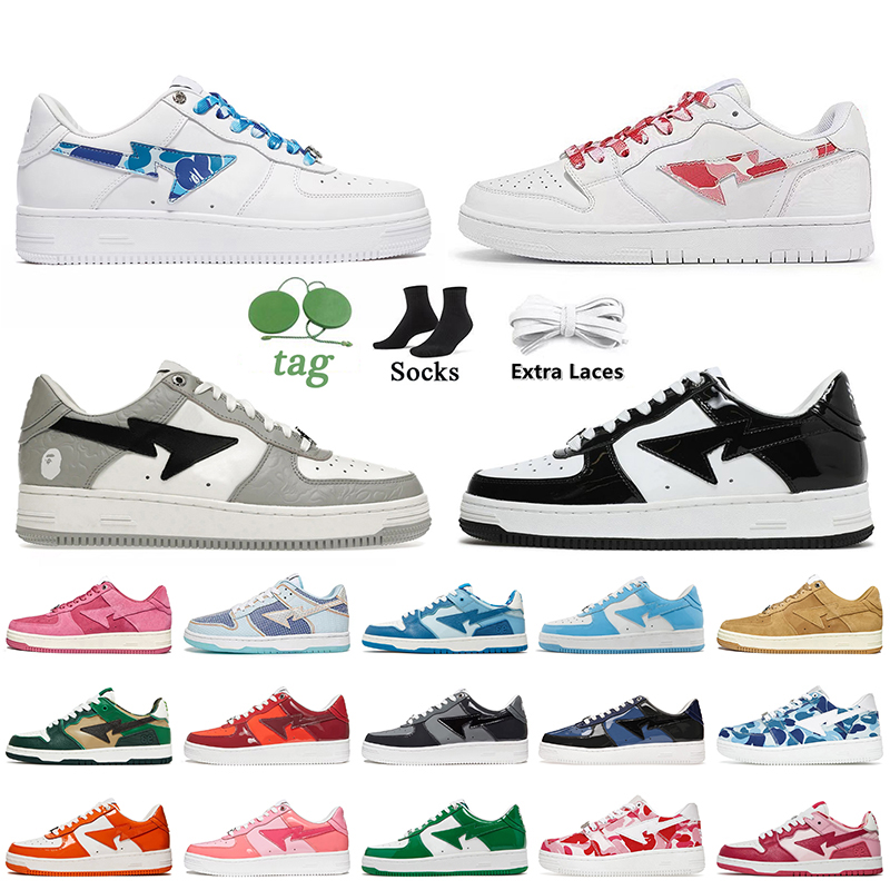 

Luxury Fashion Bapesta Baped SK8 Sta Women Mens Running Shoes Bapestas ABC Camo Blue Red White Grey Black Patent Leather Sneakers Color Combo Pastel Pink Trainers, C7 orange pearl 36-40