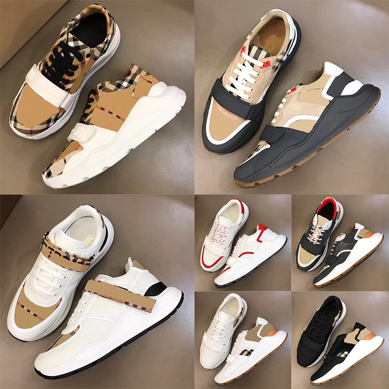 Sneakers de créateurs Casul Chaussures Lattice Striped Velcro Luxuy Vintage Sneaker Men Femmes Platform Boot Flats Trainers en cuir Marque Classi