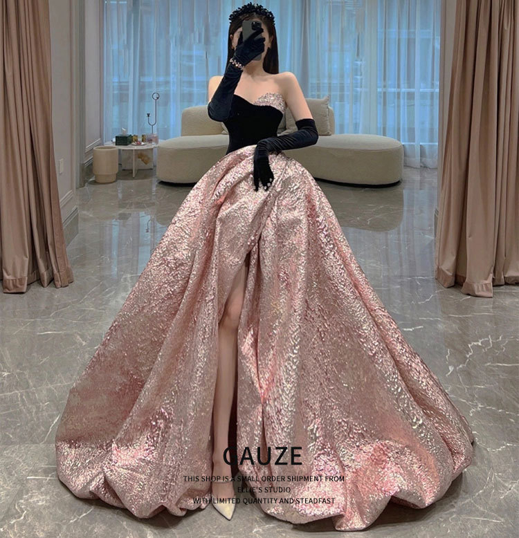 Style arabe longues robes de bal or noir robes en dentelle pailletée pas cher nouvelles robes de célébrité élégantes côté fendu robes de soirée f