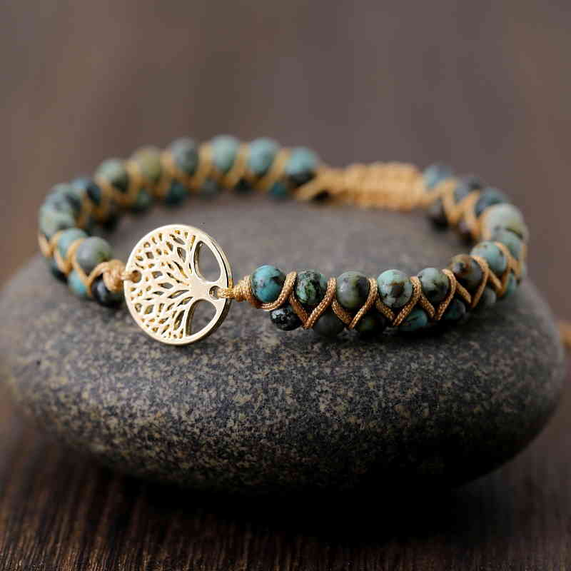Bracelet Designer Vintage Cuir s Pierre Naturelle Wrap pour Hommes et Femmes Arbre Boho Amitié Bracelet Bijoux Faits À La Main