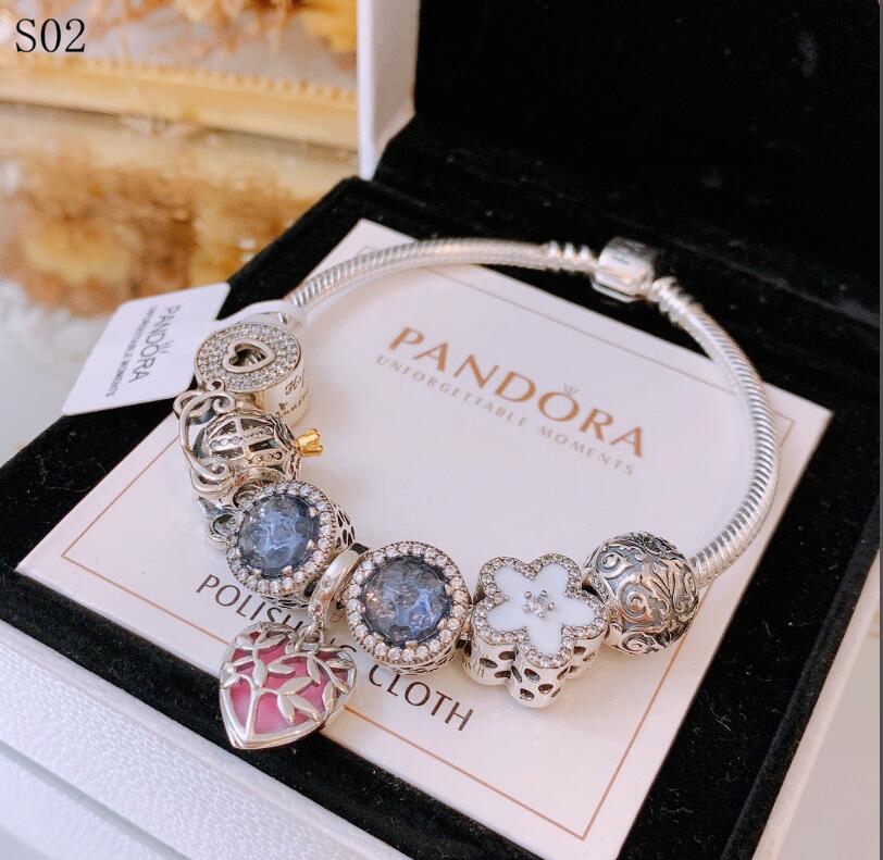925 Sterling Silver Pandora Bracelets Charms Perles Chaîne Souris Diamant De Luxe Amour Bracelet DIY Princesse Pendentif Lady Bangle Bijoux De Mo