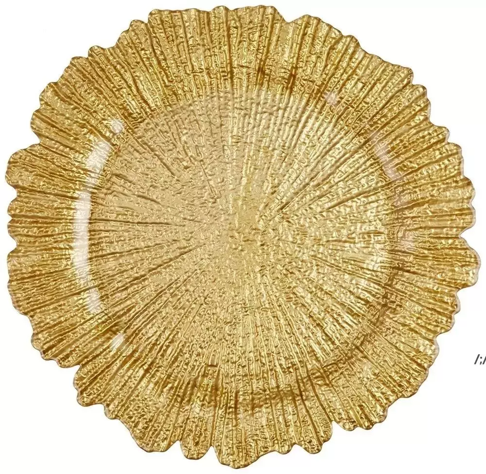 

Wholesale 13inch Gold Charger plastic Plates Underplate Wedding Reef Gold Charger Plates For Wedding, Mixed or remark colors