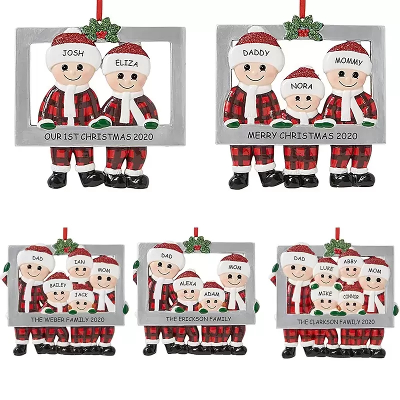 

PVC soft rubber Christmas Decorations Cute Christmas Family Ornament Red Plaid Santa Claus Pendant DIY Name Photo Frame Xmas Tree Ornaments Gifts