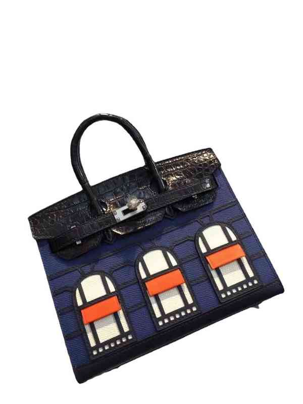 

Designer totes herme birkinss Mini house bag color matching leather palm print matching American alligator leather pure hand sewn wax thread, Sky blue