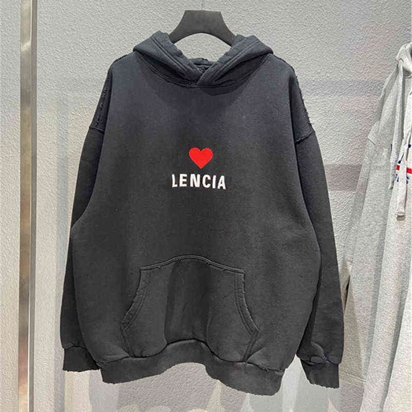 

Hoodie Men Hooded Balencaigass Ins 21 Autumn and Winter Tanabata Love Embroidery Printing Couple Worn Fleece Iry5, White