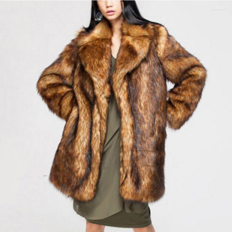 Women's Fur & Faux Autumn And Winter Women Coat Imitating Mid-length Thicken Warm Windbreaker 6XL 7XL 8XL 9XL Jackets XF977