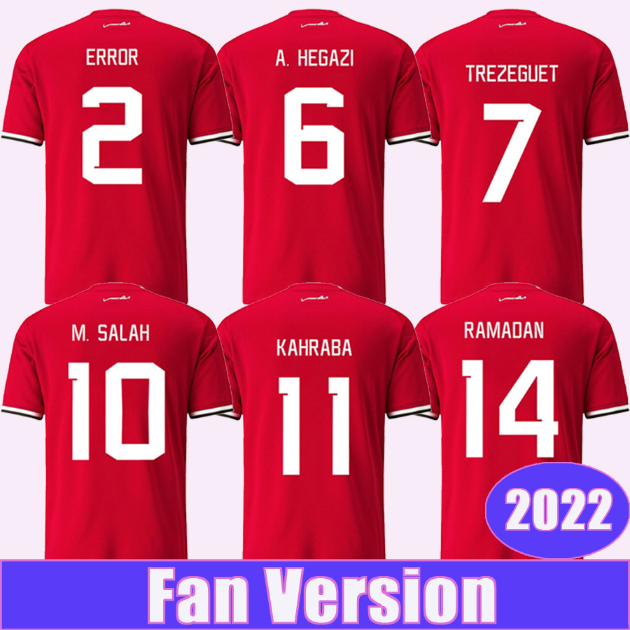 

2022 Egypt Mens Soccer Jerseys TREZEGUET M. ELNENY M. SALAH RAMADAN KAHRABA ERROR A. HEGAZI Home Red Football Shirt Uniforms, Qm8623 2022 home no patch