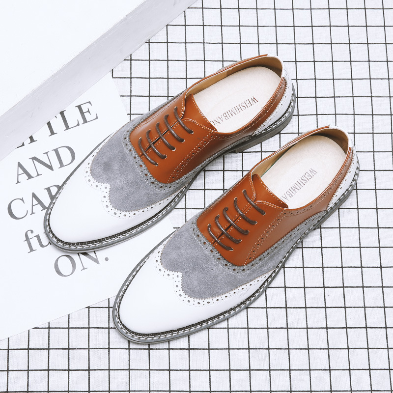 

Men Classic Brogues Colorblock PU Stitching Faux Suede Carved Lace Up Fashion Business Casual Wedding Party Everyday Dress Shoes, Clear