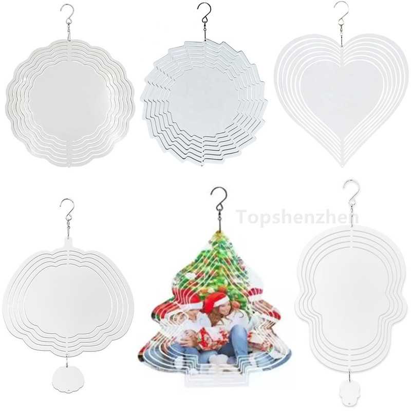 

Decoration 10inch 8inch Sublimation Wind Spinner Suspension Blank Metal Painting 3D Aluminum Ornament Double Sides Printing DIY Christmas Party Gifts Halloween