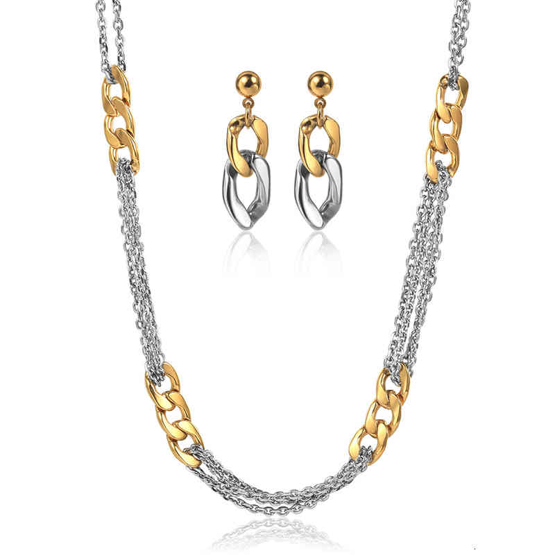 Bracelet Bracelet Designer En Acier Inoxydable Collier Boucles D'oreilles Ensemble pour Femmes Couleur Or Chaîne Cubaine Mélange Argent Rolo Lien