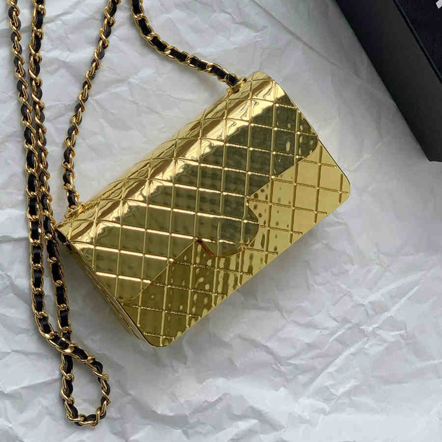 

2022S Mini French Metal Flap Bag Shining Gold and Silver Classic Diamond Check Leather Chain Womens Crossbody Shoulder Bag Designer Luxury Ladies Hand Coin Purse, Box