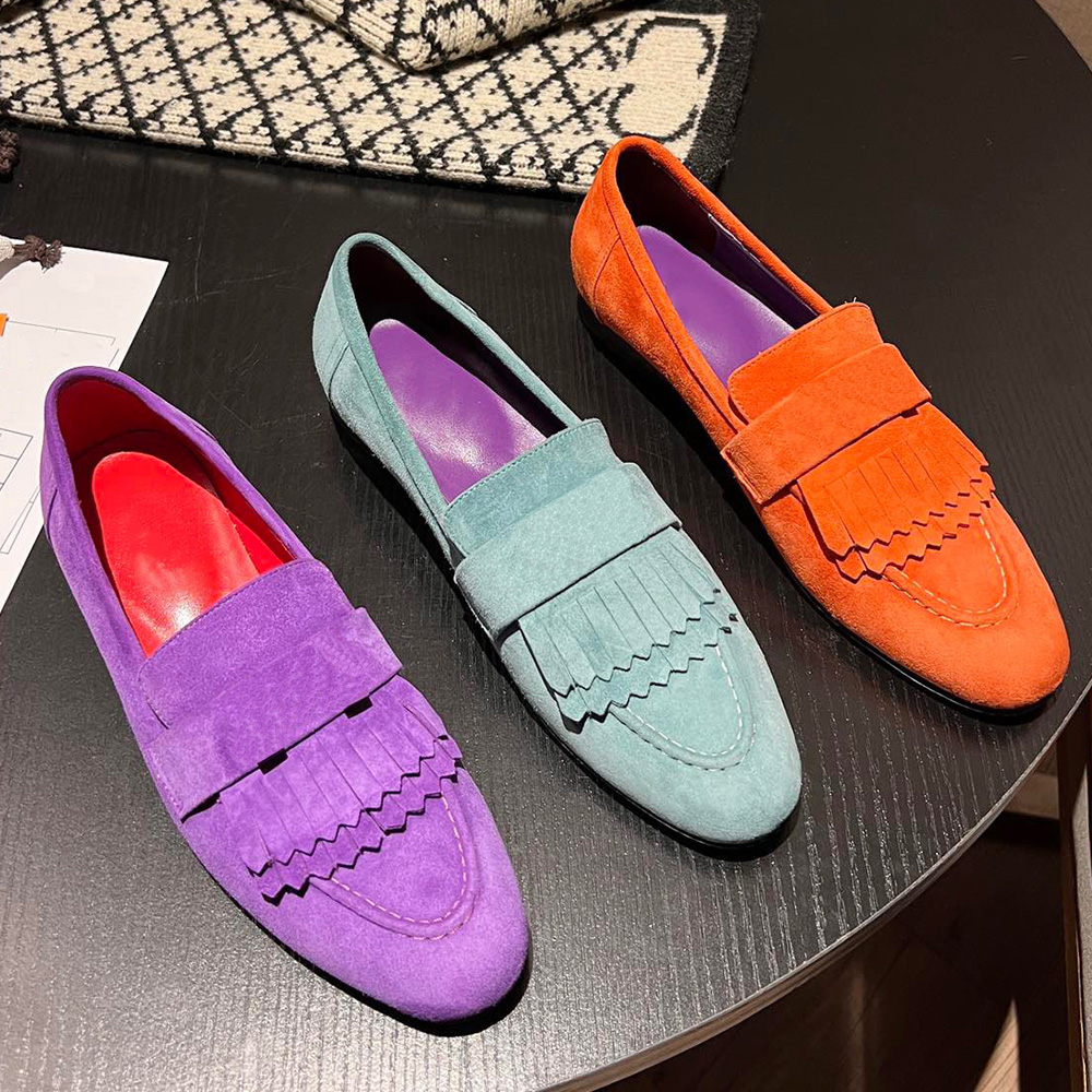 

Official Website ROYAL LOAFER Shoes Suede Goatskin Loafers Fringe detailing and tonal signature lettering detail for a chic look Classic chic minimalist sneakers, Shipping supplement