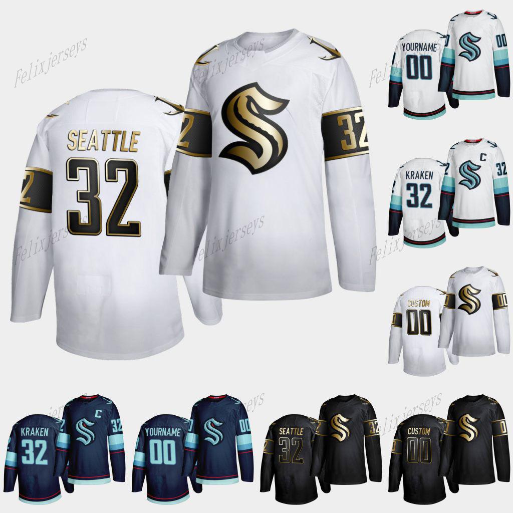 

Golden Edtion Jersey Seattle Kraken 32th New Team Custom Home Road Jersey Double Stitched Any Nunber Any Name Ice Hockey Jersey, Edtion jersey white mens s-3xl