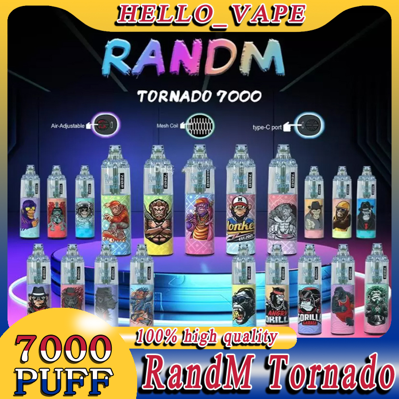 

Authentic RandM Tornado 7000 Puffs Disposable E cigarettes Pod Device Powerful Battery 14ml Prefilled Cartridge Mesh Coil RGB light Glowing Vape Pen Kit