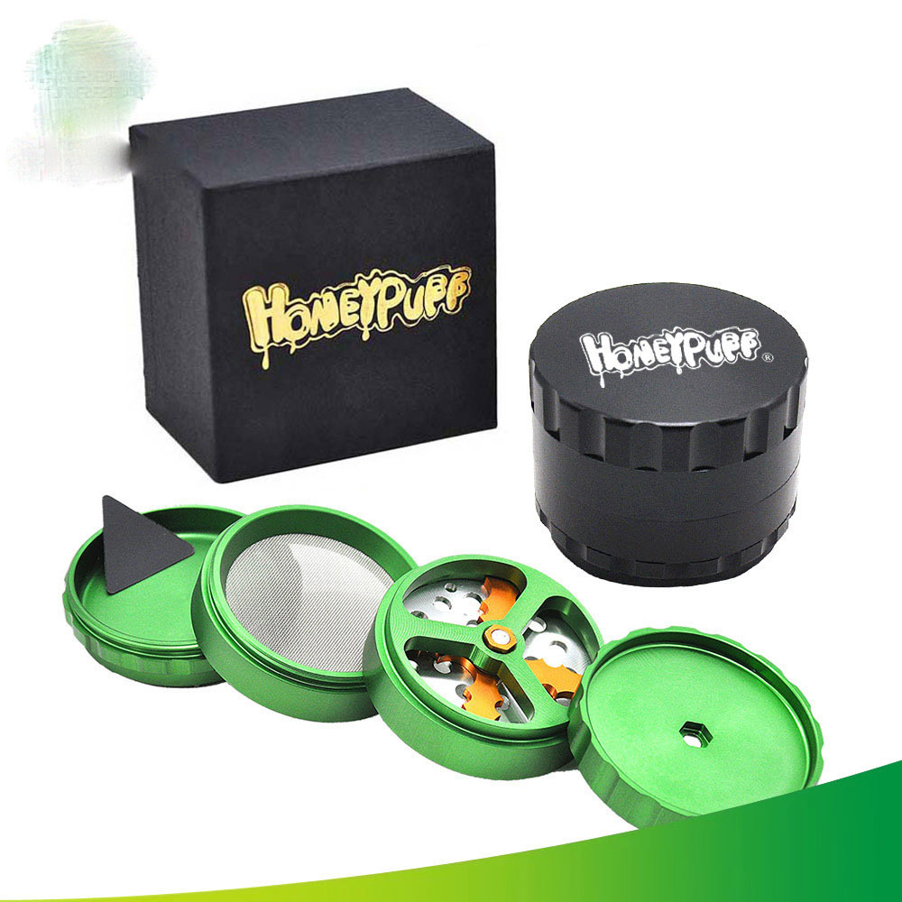 

honeypuff tobacco herb grinders with gift box Aluminum 63mm4 layer Grinder smoking accessories