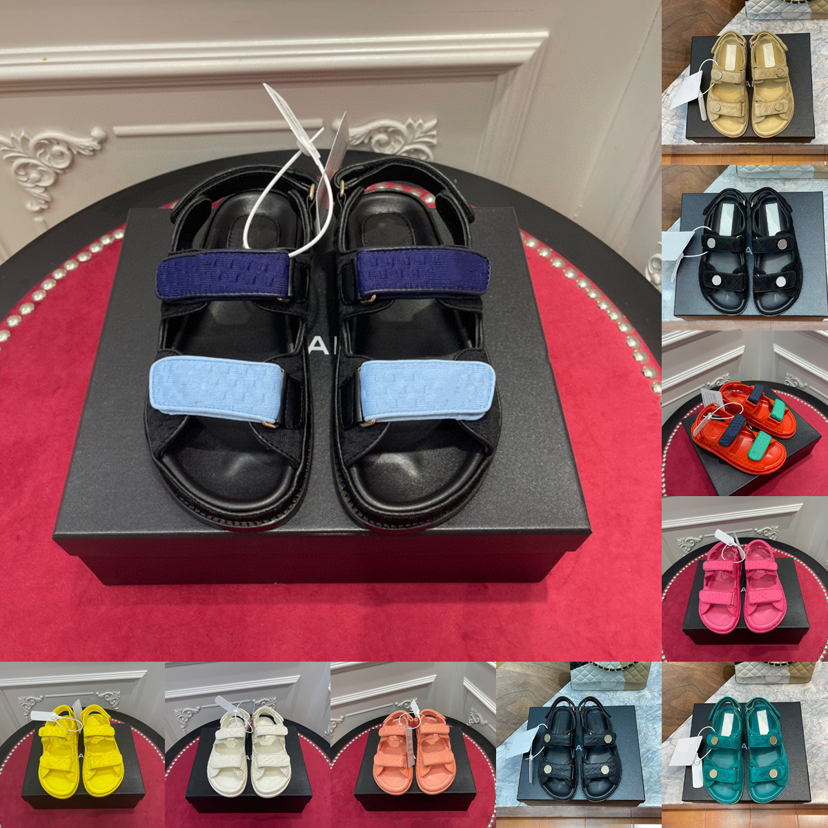 Gold Coins sandals Luxury Brand Designer Sneakers Sandals Velcro Eva Sole Classic Design cheville Black Black Diagonal Print Mizza Top Quality Qu