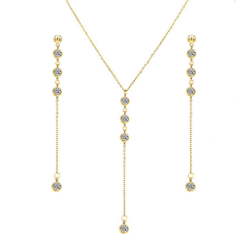 Bracelet de styliste en acier inoxydable, chaîne fine, colliers en cristal brillant, boucles d'oreilles, ensembles de bijoux pour femmes et fille