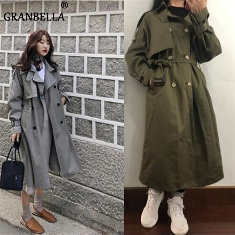 Promotional Women Double Breasted 100 Cotton Long Trench Coat Military Style Elegant Raincoat Windbreaker Manteau Femme 220818